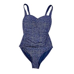 Nip Tuck Swim One Piece Swimsuit Womens Size 4 Navy White Zigzag Ruched